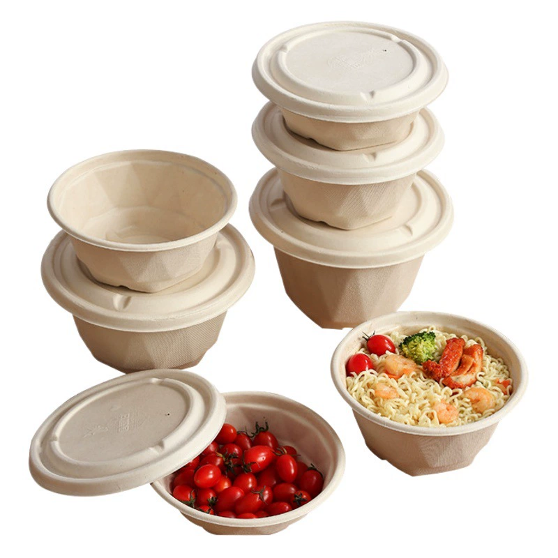 Утолщенный одноразовые бумажные чаши миска еды миска лапши салат Фрукты Круглая упаковочная коробка круглая чаша суп миска целлюлоза сахарного тростника разлагаемые