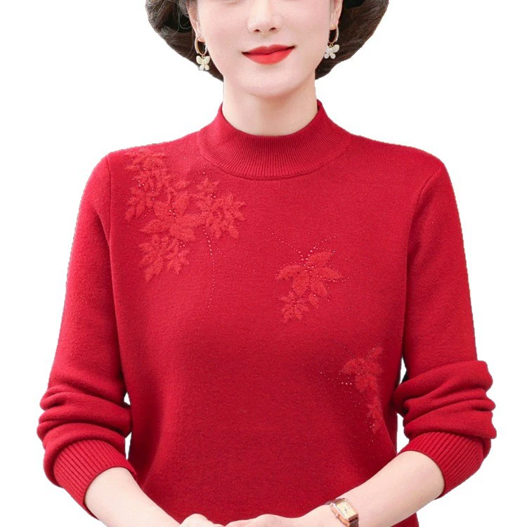 Autumn warm knitted sweater for mother, thermal underwear, for middle age, loose fit