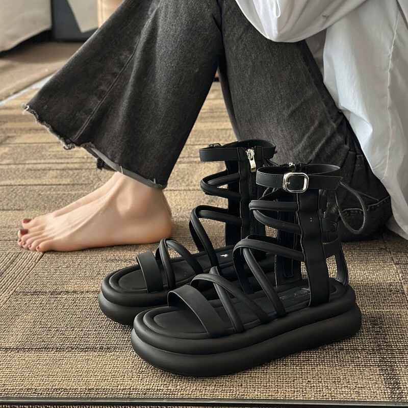 High-Bottom Thick-Soled Roman Sandals for Women in Summer 2025 New Fashion Slimming Look Cross-Strap Fairy Outer Slippers