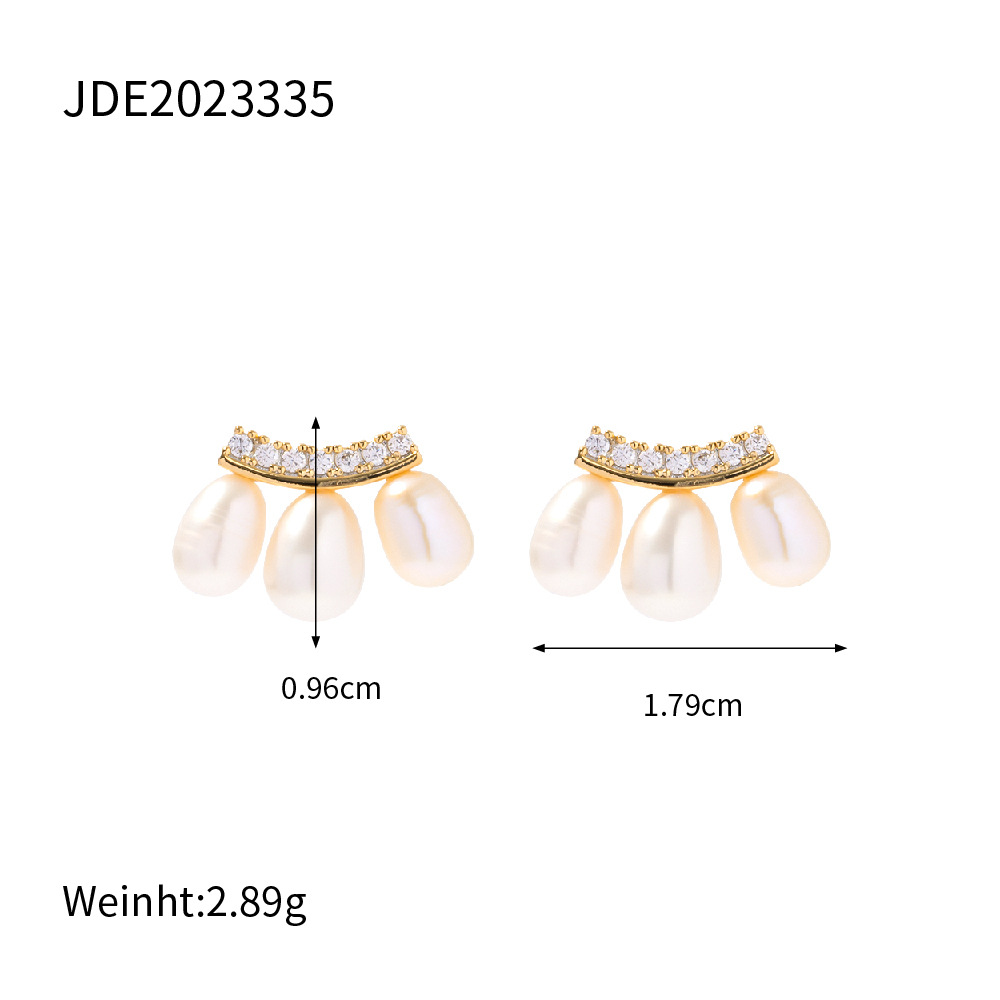 Glam Water Droplets Copper Gold Plated Pearl Zircon Ear Studs 1 Pair