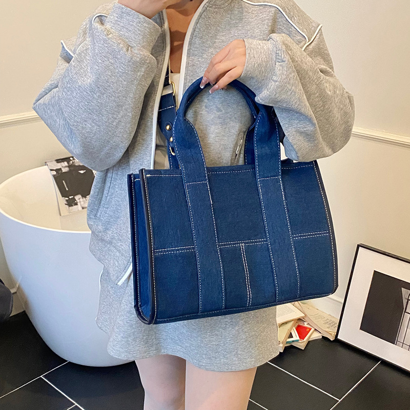 Bolso Tote de moda coreana 2025 nuevo bolso de mezclilla con costuras en contraste bolso de hombro bolso de mensajero de gran capacidad mujer