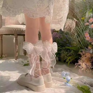 Japanese new organza bow heart-shaped beaded women's crystal striped glass silk socks
