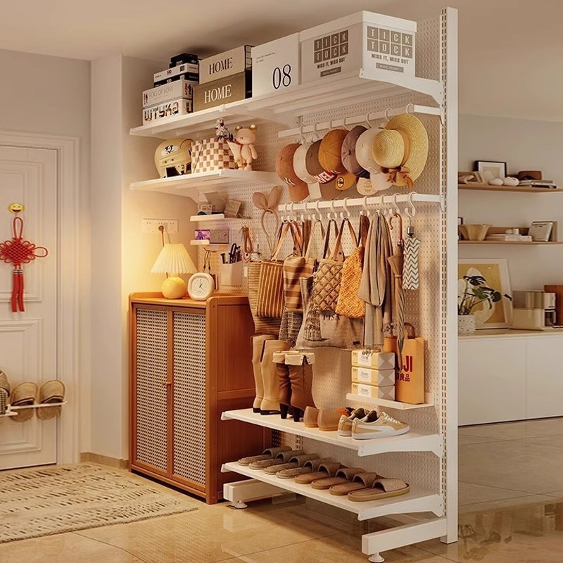 Vertical Perforated Board Punch-Free Partition Storage Rack Floor-Standing Entrance Hall Storage Rack Household Metal Coat and Shoe Rack