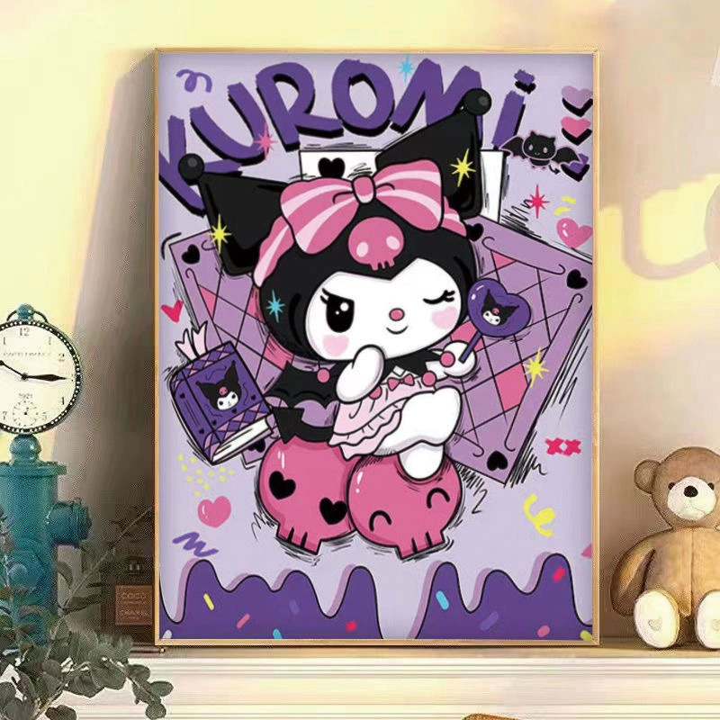 Рисование стразами Douyin DIY Kuromi и клубничный мишка, круглые клеевые стрази, 30×40–40×50 см без рамы