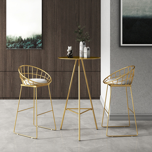 Home Wrought Iron Round Leisure Bar Table and Chair Set, Light Luxury Small Wine Gold Nordic Modern Simple High-Legged Commercial Use