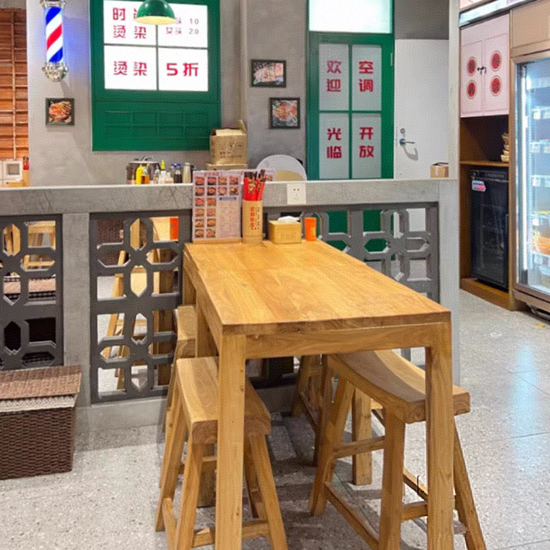 Old Elm Dining Table Solid Wood Fast Food Restaurant Noodle Shop Eight Immortals Table Commercial Dining Table and Chair Combination Snack Bar Dining Table and Chairs