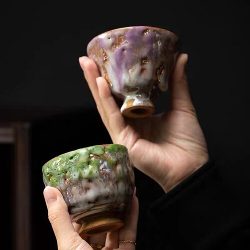 Handmade Shino-yaki Rock Mineral Wormhole Host Cup Personal Business Gift Box Tea Cup Kung Fu Tea Cup Hand-Made Tea Bowl