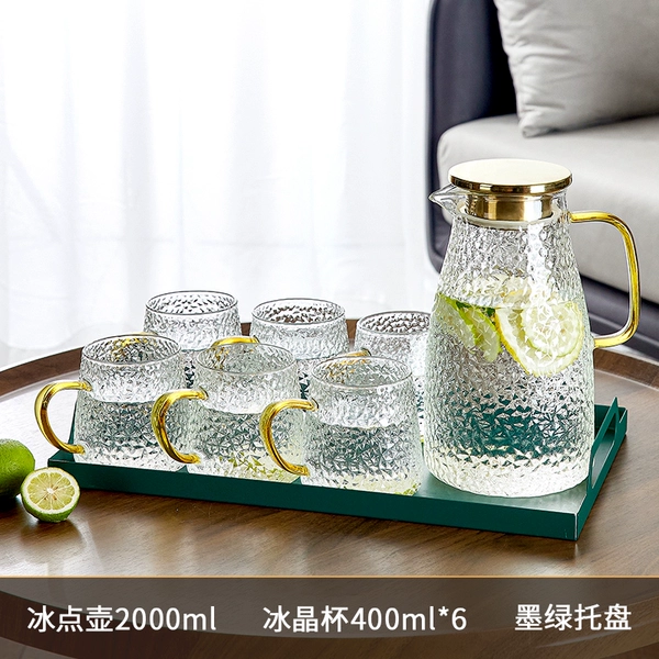 [冰点壶2000ML+冰晶杯6只+墨绿托盘]