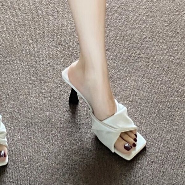 French-Style Square-Toe Open-Toe High-Heeled Shoes for Women, Summer 2026 New Model, Elegant Slip-On Sandals for Outdoor Wear, Thin Heel, Ruched Sandals French-Style Square-Toe Open-Toe High-Heeled Shoes for Women, Summer 2026 New Model, Elegant Slip-On Sandals for Outdoor Wear, Thin Heel, Ruched Sandals