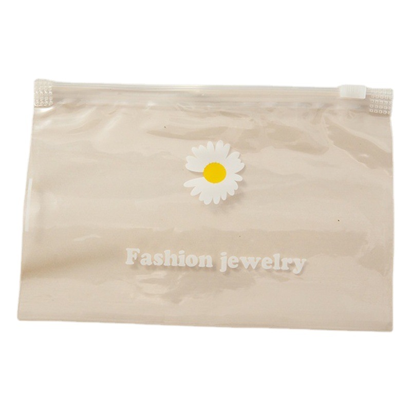 Estilo coreano Margarita de plástico transparente Ziplock bolsa de accesorios para el cabello bolsa de goma de la joyería de embalaje bolsa de almacenamiento fabricante en stock