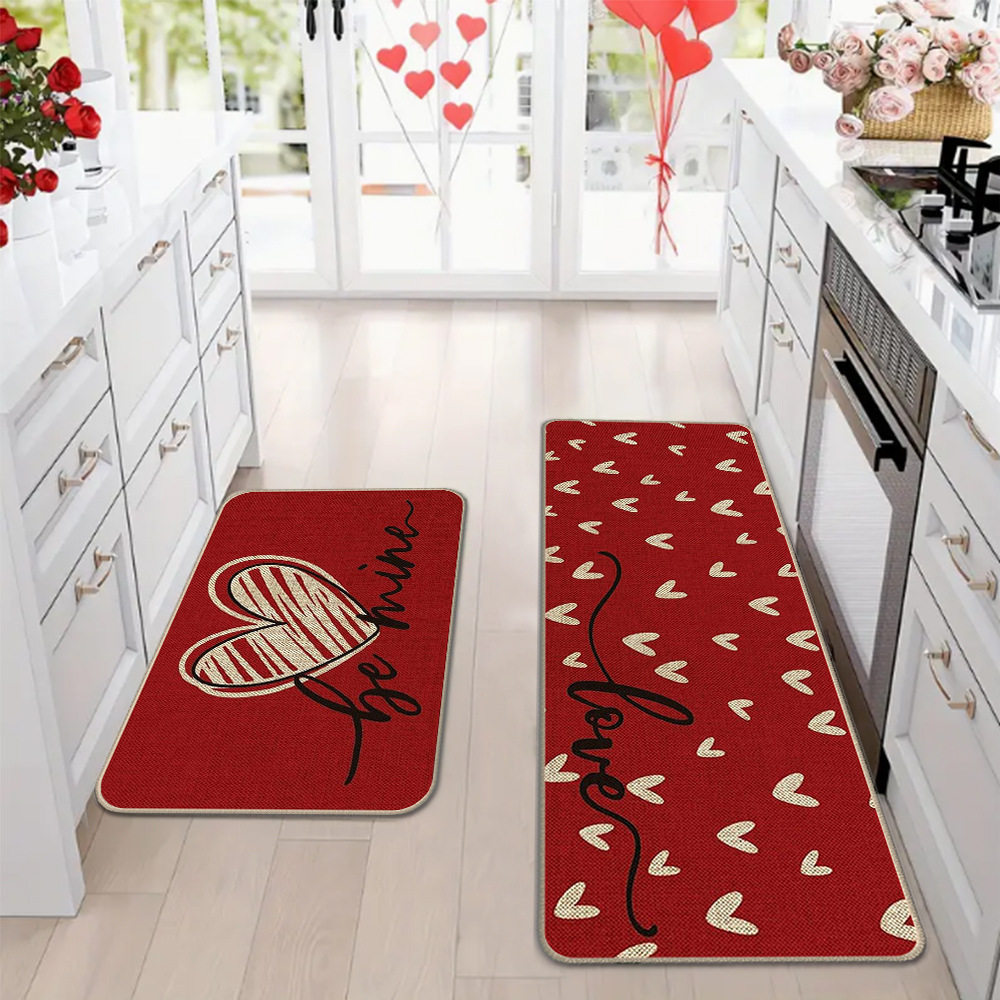 Amazon día de San Valentín alfombra de piso de cocina doméstica dos piezas conjuntos de alfombra de piso resistente a la suciedad y alfombra de puerta de entrada