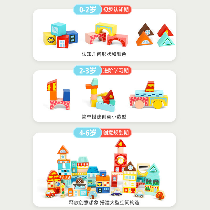 Bloques de construcción de madera ensamblados de Educación Temprana Infantil 2-3-6 años inteligencia bebé juguetes de madera 1 partícula grande niños y niñas