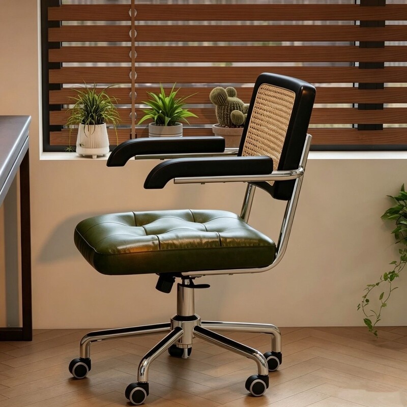 Study Room Computer Chair, Rattan Retro Office Chair, Desk Swivel Chair, Bedroom Study Chair, Adjustable Backrest Armrest Office Chair Study Room Computer Chair, Rattan Retro Office Chair, Desk Swivel Chair, Bedroom Study Chair, Adjustable Backrest Armrest Office Chair