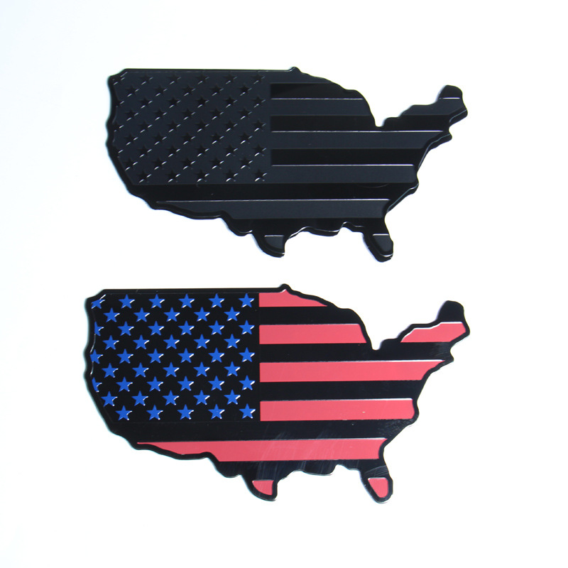 美国地图金属车贴 黑色国旗汽车金属3D车标 卡车改装3D车贴7"x4"