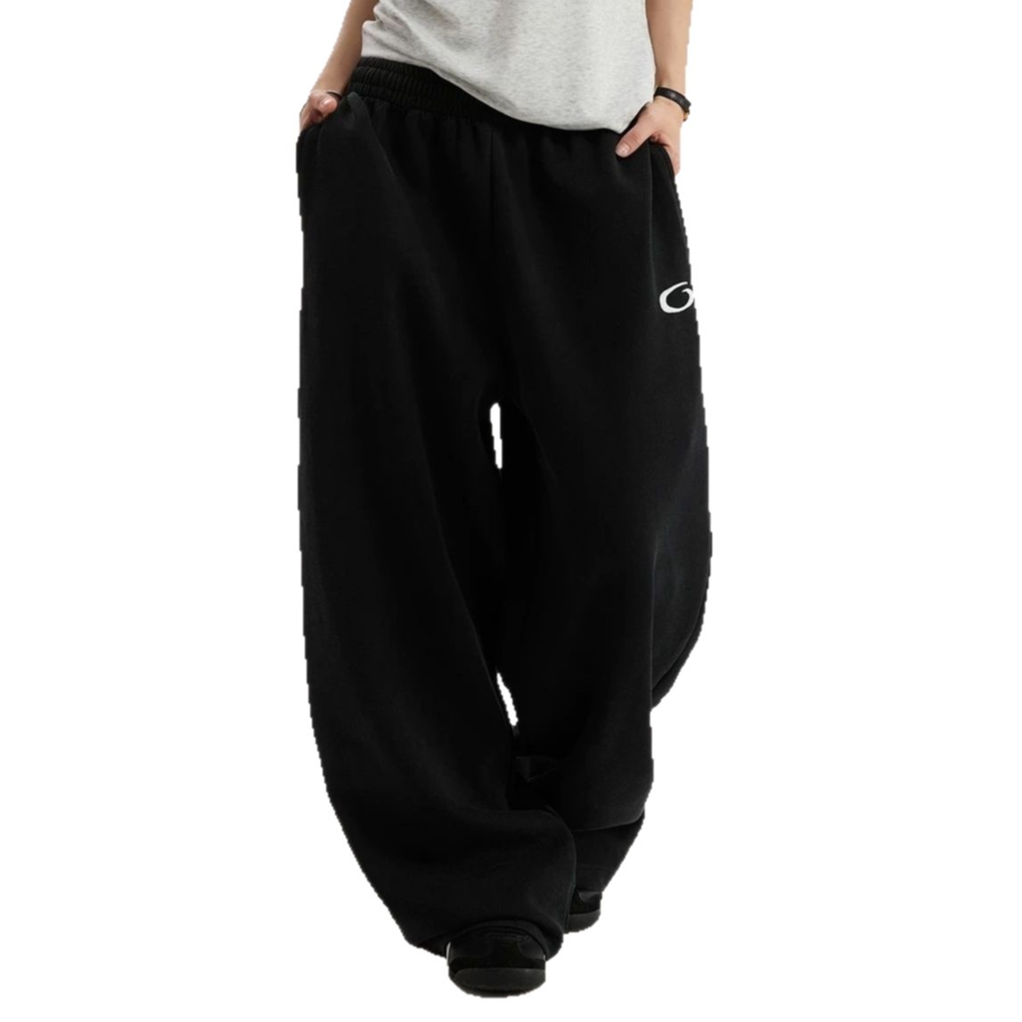 Pantalones Deportivos Rectos para Mujer de Poliéster y Algodón Cintura Alta Holgado