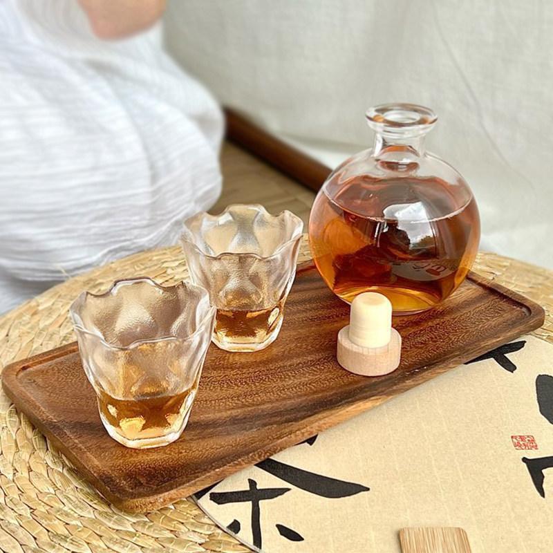 Small Light Bulb Cold Brew Coffee Cup, New Chinese-Style Teahouse Glass Bottle, Wine Bottle, Small Wine Glass, Tray Set, Dispensing Container
