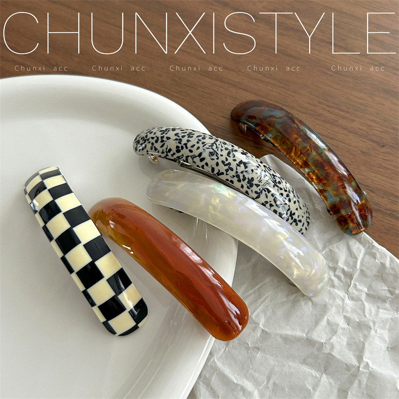 Japanese and Korean autumn/winter chic French style glossy oval retro acetate spring hair clip for women's ponytails