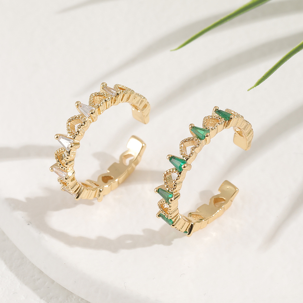 womenu0027s diamond open copper plated real gold heart-shaped tail ring