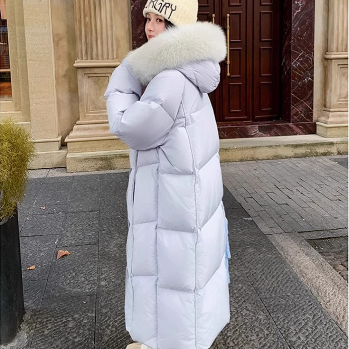 超見栄えの良いグースダウンダウンジャケット女性用25冬新スタイルフォックスファー襟ミルクスリム膝上厚く暖かいジャケット