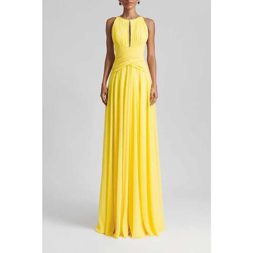 2025 Yellow Strap Evening Dress New Halter Ball Gown Tulle Slimming Long Dress Aliexpress Women