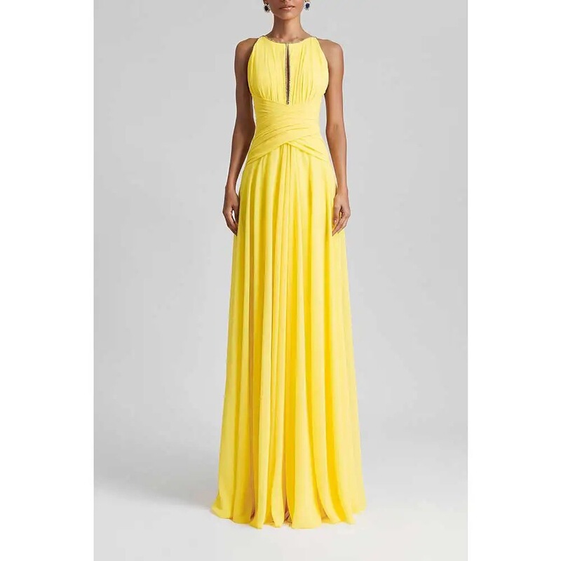 2026 Yellow Halter Neck Evening Dress New Style Halter Ball Gown Sheer Slimming Long Dress Aliexpress Women's 2026 Yellow Halter Neck Evening Dress New Style Halter Ball Gown Sheer Slimming Long Dress Aliexpress Women's