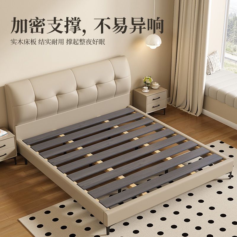 Modern Simple Upholstered Leather Bed for Home Use 1.8m Double Bed Master Bedroom Large Bed Wedding Bed Single Bed 1.5m Solid Wood Bed