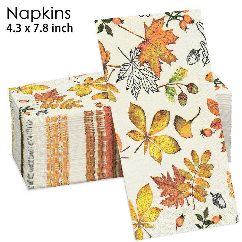 Jiu Yi's New Product Is in Stock for Autum Thanksgiving Theme Party Yellow Background Yellow Maple Leaves Autum Leaves Disposable Printed Paper Towels