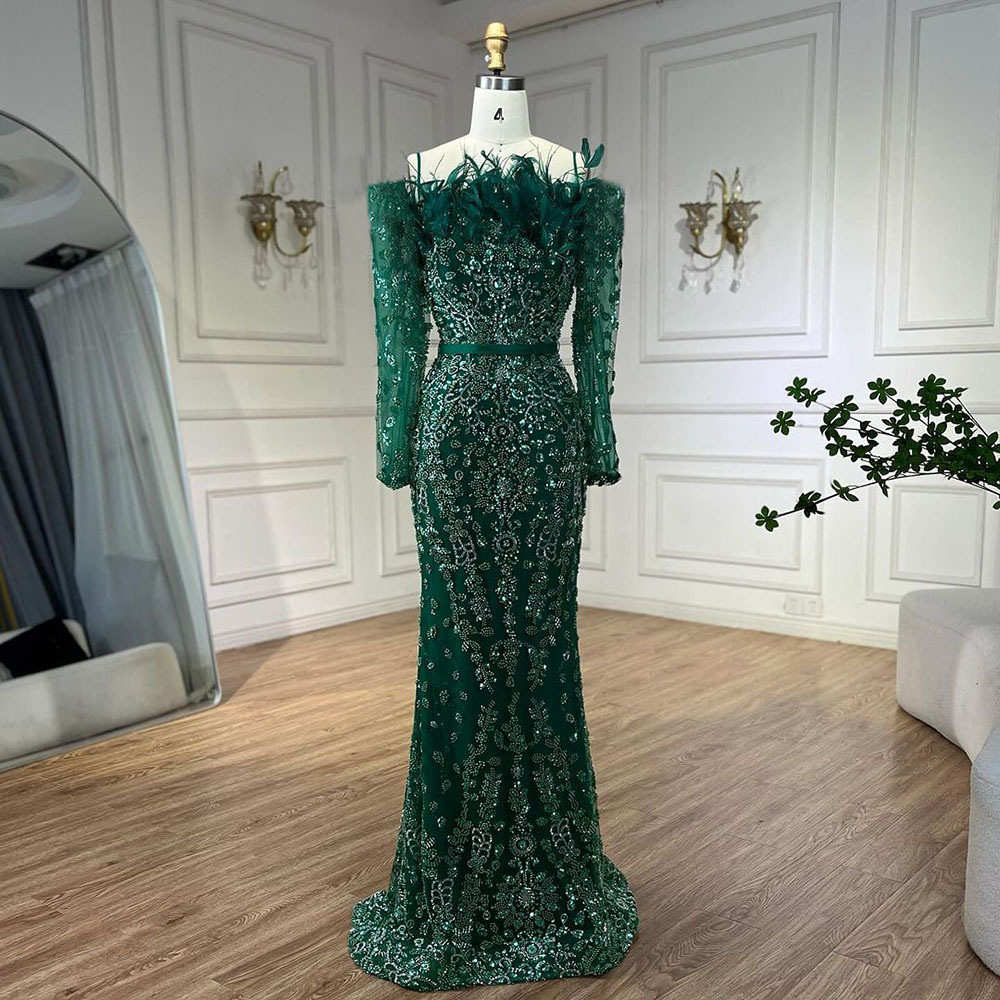 25 vestido de cola de pez de pluma de hombro negro de comercio exterior, vestido de noche de anfitrión de banquete de damas de lujo ligero y elegante