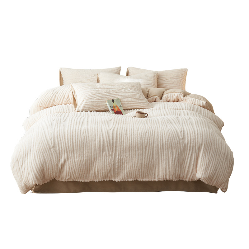 Cama de invierno de terciopelo de leche de cuatro piezas de terciopelo de doble cara de coral de brida de terciopelo de invierno de terciopelo de tres sábanas de colchón gruesas
