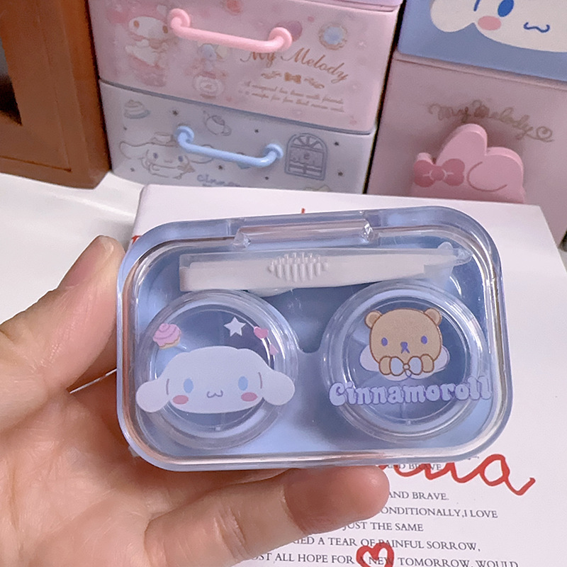 新款三丽鸥可爱隐形眼镜盒便携小巧轻便拧盖一体式防漏美瞳收纳盒