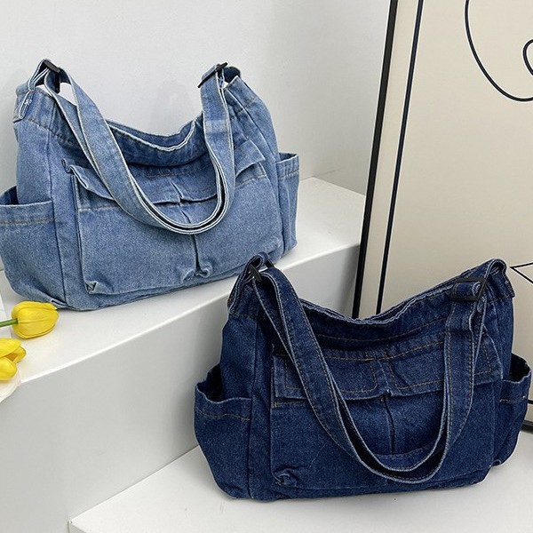Denim one-shoulder bag