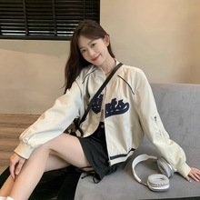 复古ins刺绣棒球服女装上衣秋冬新款宽松短款长袖设计感夹克外套