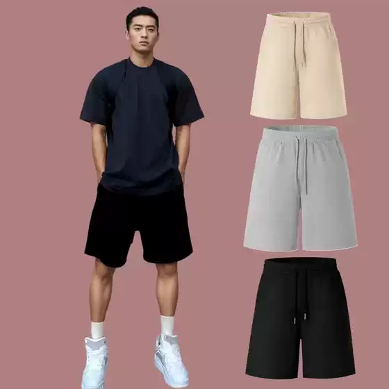 Trousers 360G Heavy Cotton Shorts Men's Summer Outer Wear Loose Sports Pants Japanese Solid Color Pants Trendy Brand