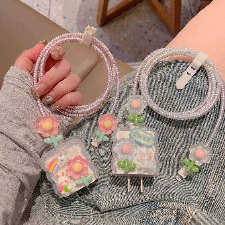 Тюльпан кролик прохладный кролик цветок подходит для Apple 20w зарядное устройство чехол для укуса провода передачи данных кабель анти-сломанный