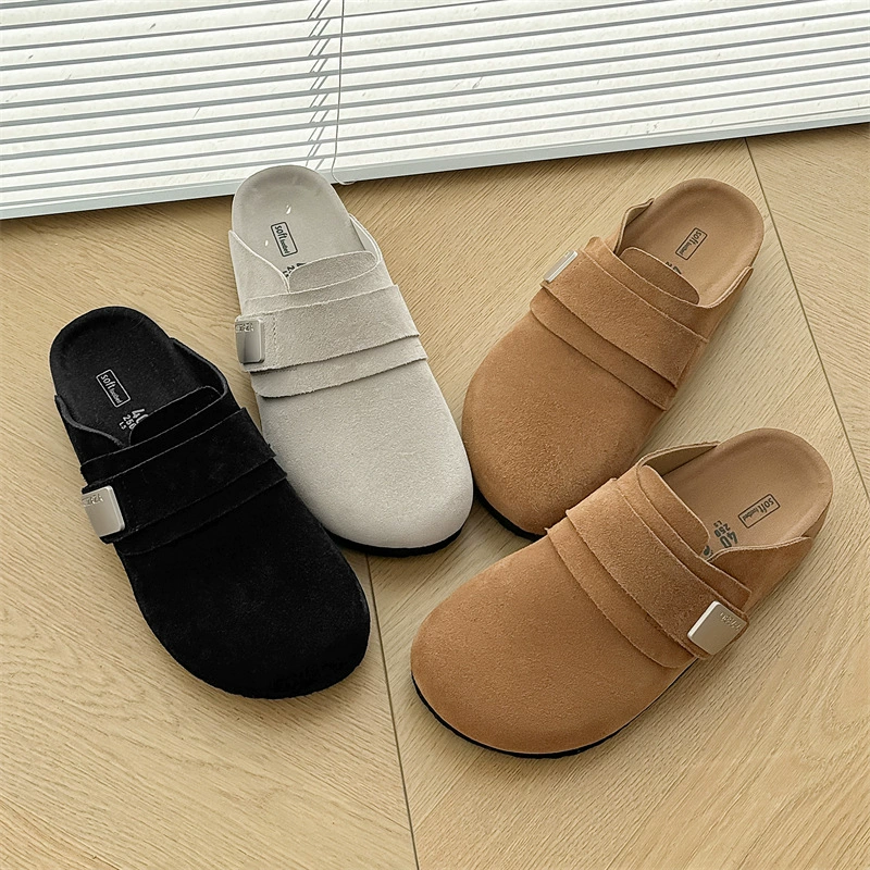 Волшебная наклейка кожаные ботинки Birkenn полутутолщенные женские надевки 2025 новый один педаль пробковые ботинки Buckenn