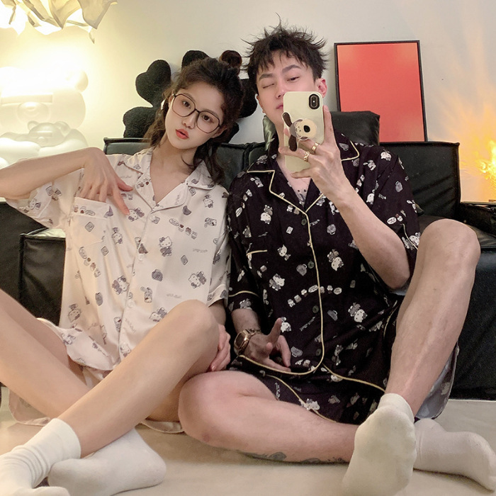 Mickey pareja pijama de mujer verano de manga corta seda hielo japonesa inns lindos gran seda ropa de hombre para el hogar