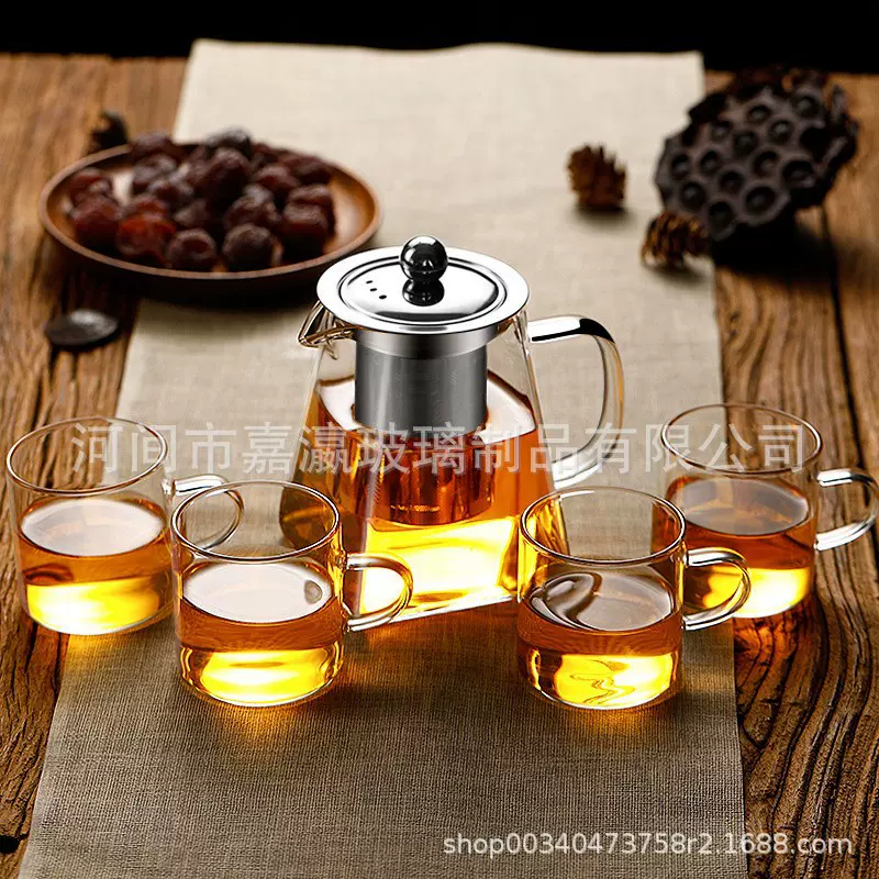 玻璃茶壶耐热花茶壶高硼硅公道杯不锈钢泡茶壶带滤网耐热玻璃壶