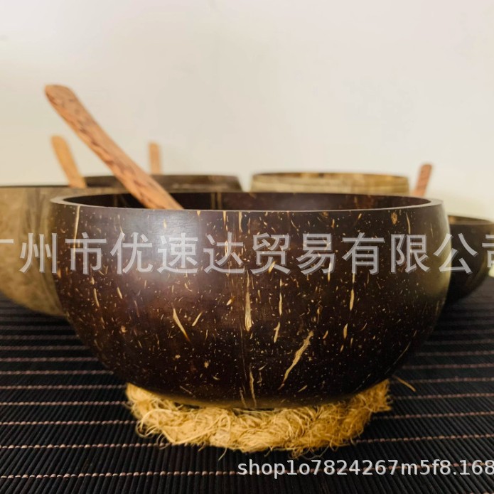 Estilo japonés tazón de coco cáscara de coco viejo cáscara de coco tazón de madera de coco almacenamiento transfronterizo de madera cáscara de coco comercio exterior al por mayor