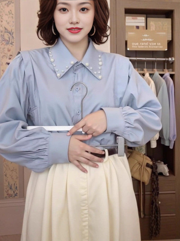 秋季2025年新款POLO翻领长袖衬衫女时尚气质设计感小众衬衣A6725|undefined