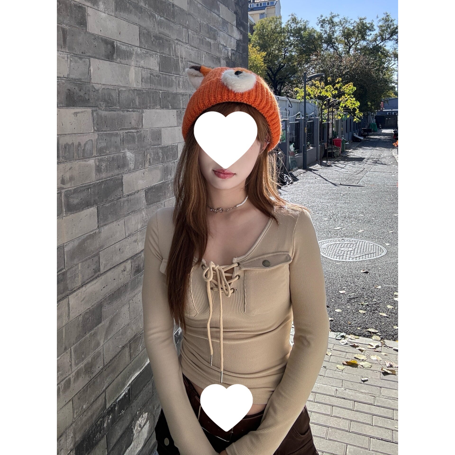 韩系辣妹风口袋设计长袖T恤女春夏款绝美巨好看内搭外穿系带上衣
