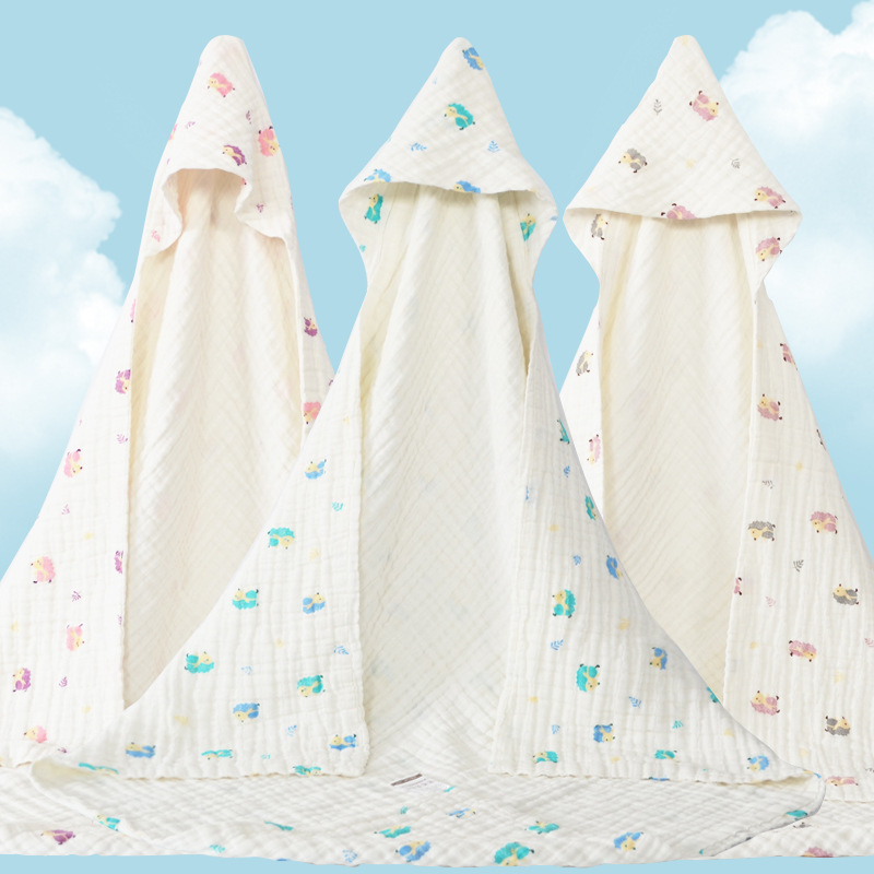 muslin Yarn Baby Bag Baby's Six-layer Blanket Spring and Summer Baby's Cotton Gauze Bag Hooded Bath Towel Cloak