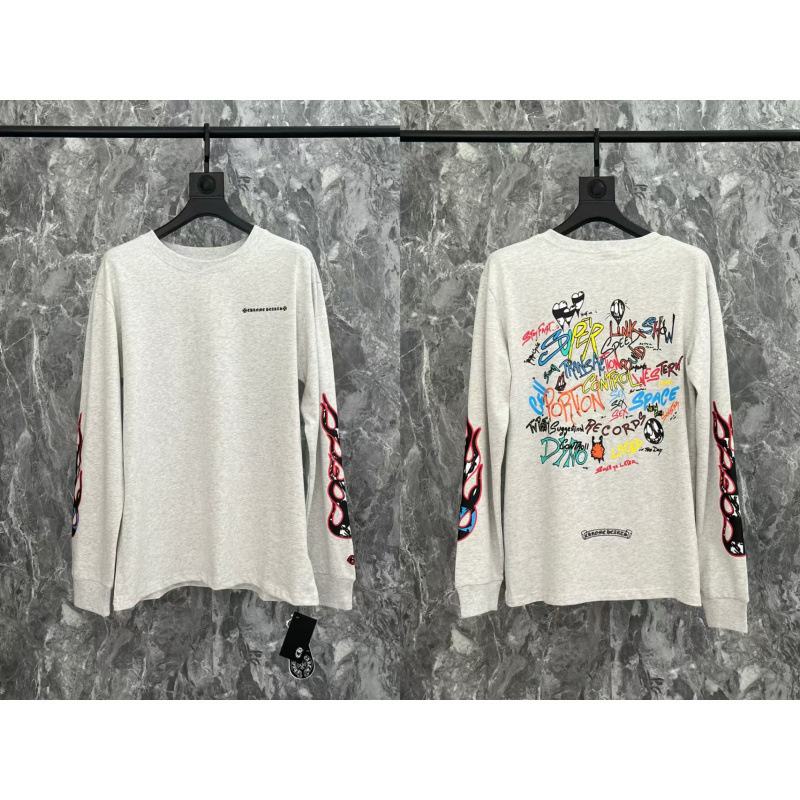 2025クロスボーダートレンディブランドクロウ初春新作ラウンドネック長袖サンスクリットプリント長袖Tシャツスポット卸売|undefined
