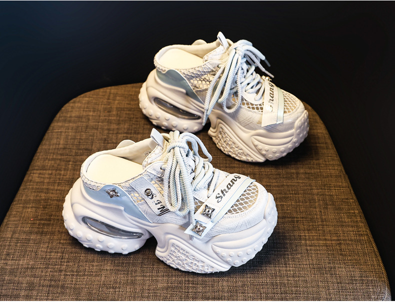 Giày sneaker nữ đế dày lưới thoáng khí phong cách daddy — Trắng Đỏ, xám xanh, màu xanh huỳnh quang chi tiết 4