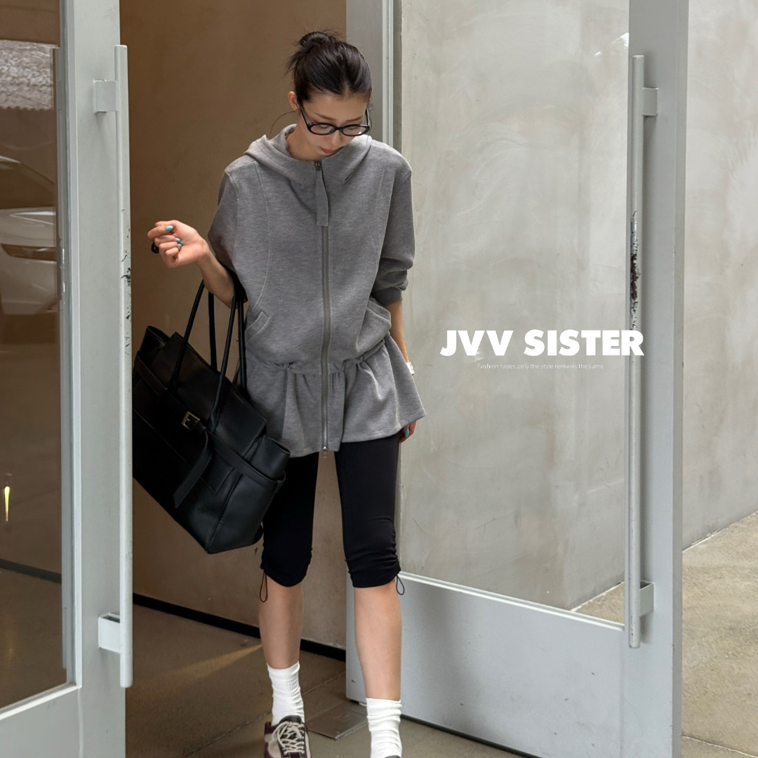 JVV 스싼항 2026 가을 신상 러플 밑단 후드 스웨트셔츠 외투 루즈 지퍼 가디건 여성 72911