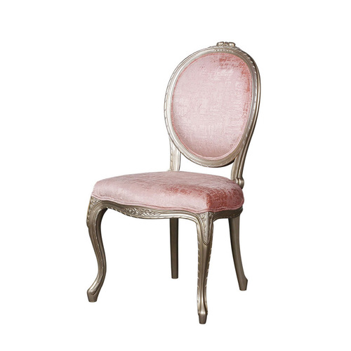 French Country Rustic Carved Dining Chair, American Vintage Fabric Leisure Chair, Peachwood Bedroom Gilded Vanity Stool