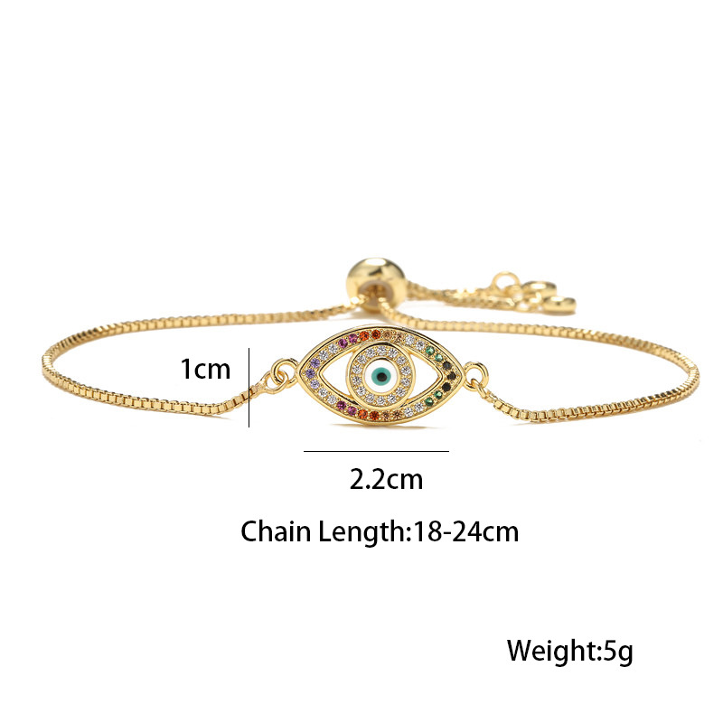 fashion copper micro-inlaid mixed color zircon geometric eye bracelet wholesale Nihaojewelry