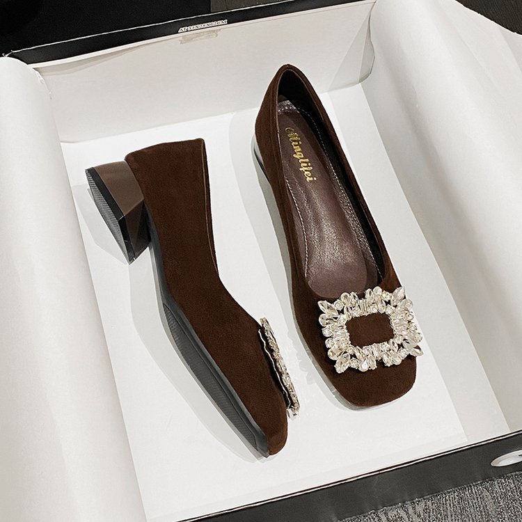Zapatos planos de boca poco profunda con diamantes de imitación de alta gama para mujer, elegantes mocasines planos de punta cuadrada versátiles, novedad de otoño de 2025.