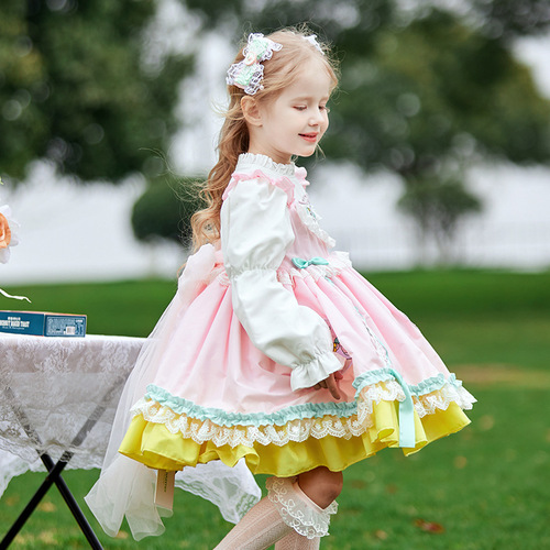 Children's Spring 2024 New Embroidered Lolita Princess Dress for Girls, Children's Two-Piece Puffed Skirt
