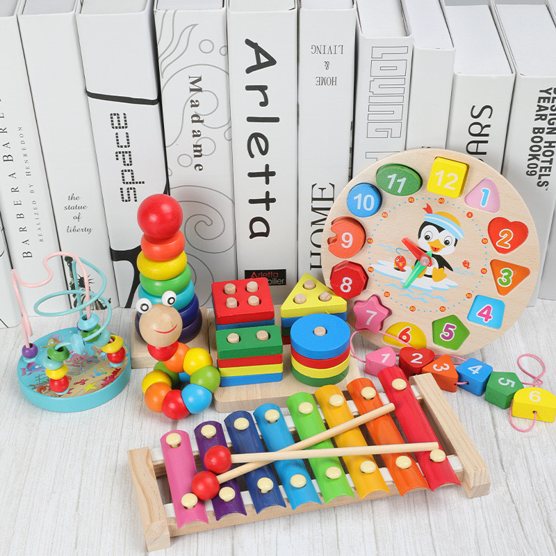 Early Education Baby Toy Baby Beads Around Beads Children's Building Blocks Set Column Knocking Piano Twist Insect Benefiting Intelligence Development Gift
