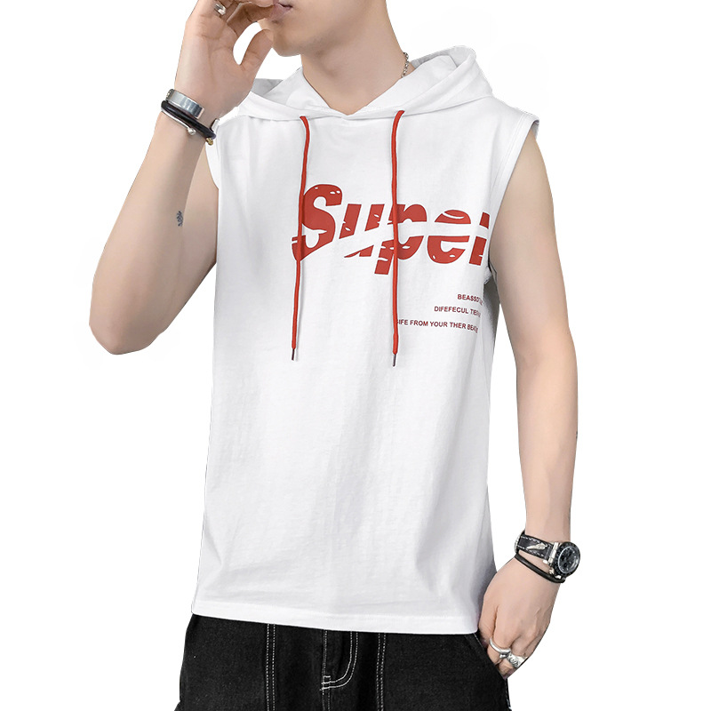 New men's sleeveless T-shirt top, camisole, summer sports vest, pure cotton round neck printed casual clothes_voghion.com